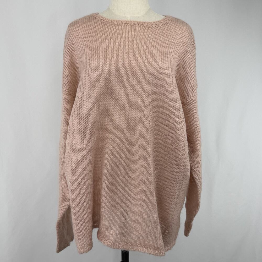 Vintage Mohair Sweater Womens XL Pink Oversized Cape Isle Knitters Cozy